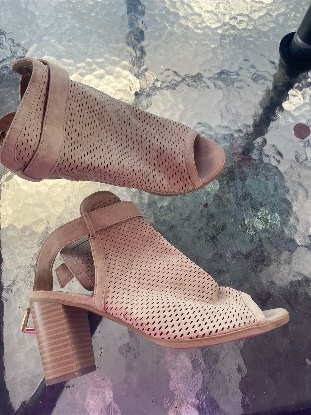 Charlotte Russe Blush Taupe Perforated Open-Toe Block Heels